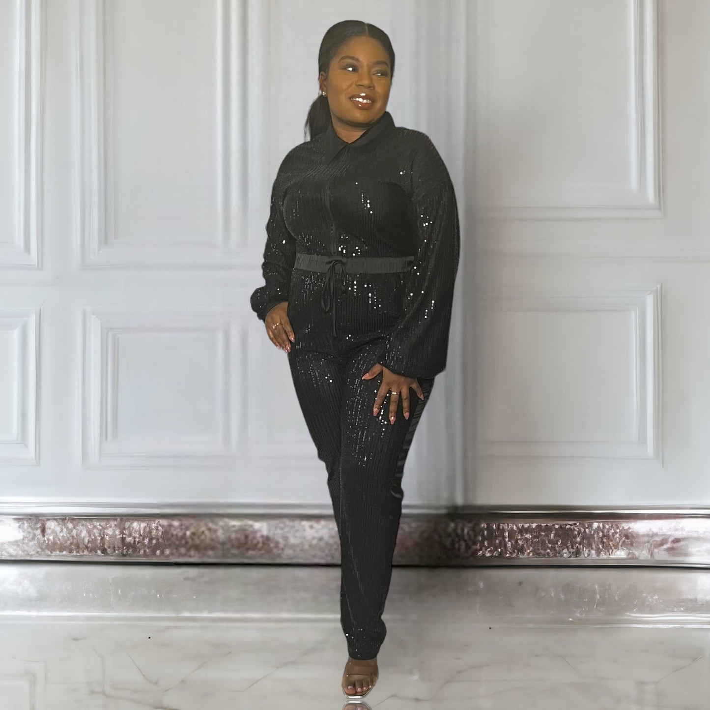 Black Sparkle|Sequins Jumpsuit