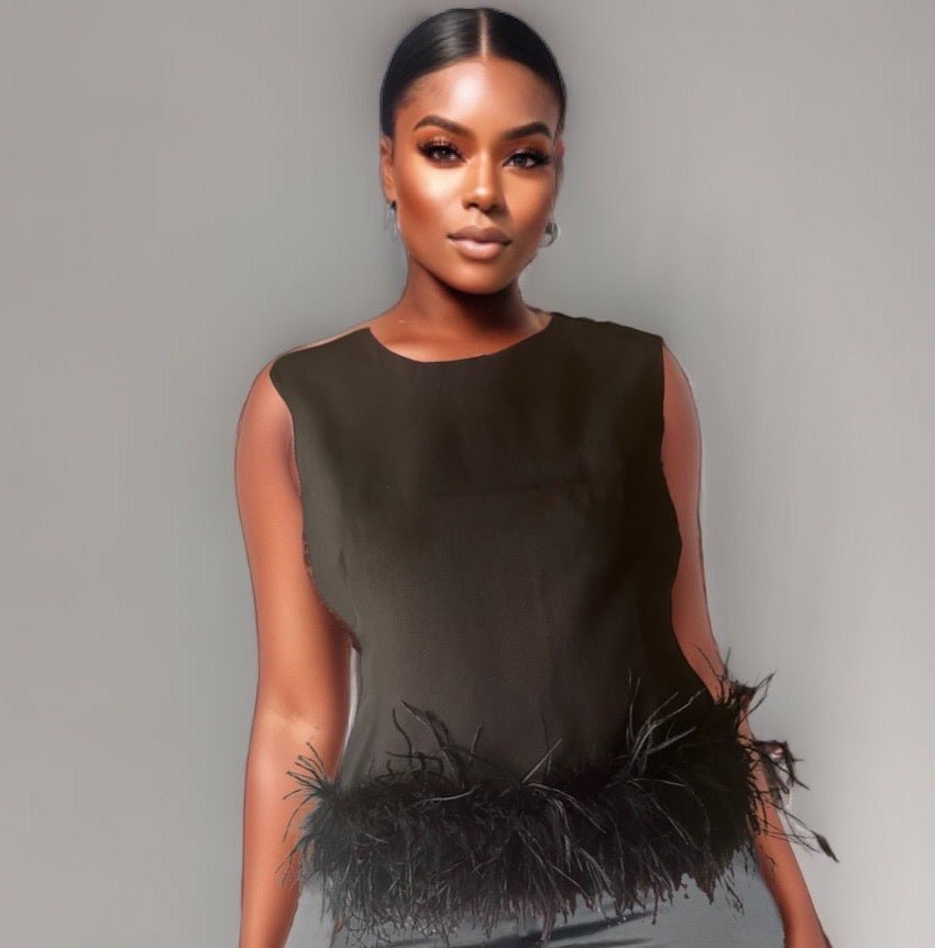 Feather Flair | Black Feather Hem Top