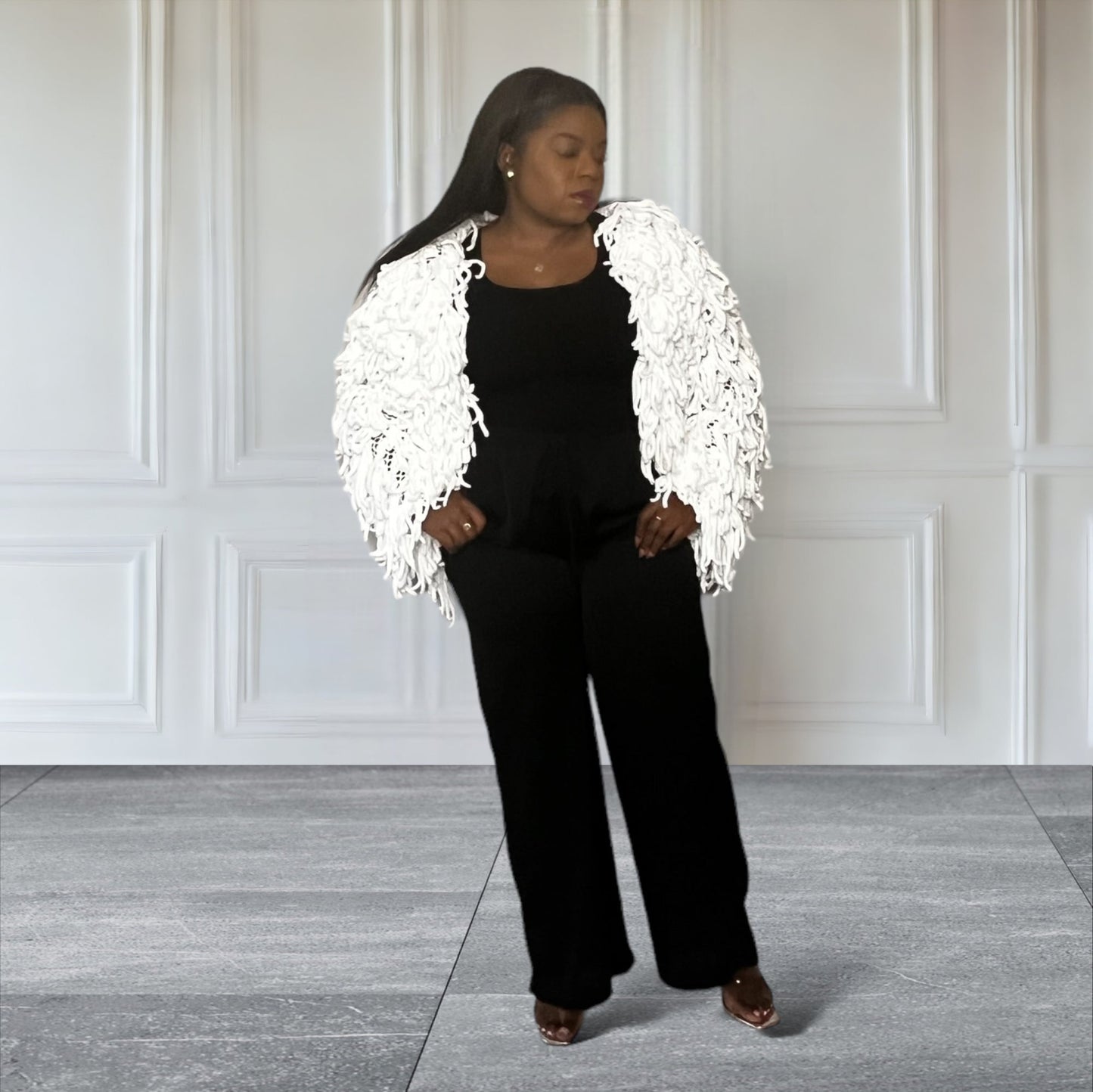 Furry Fringe|White Cardigan