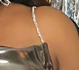 Hint Of Glam | Silver Rhinestone Spaghetti Strap Metallic Top