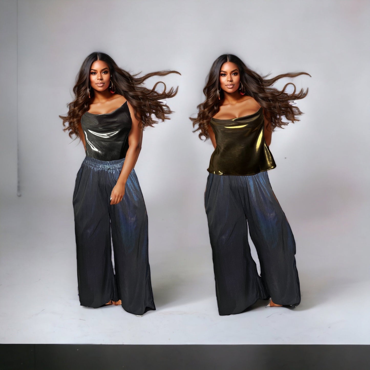 Let it Shine| Navy Wide Leg Lurex Pants