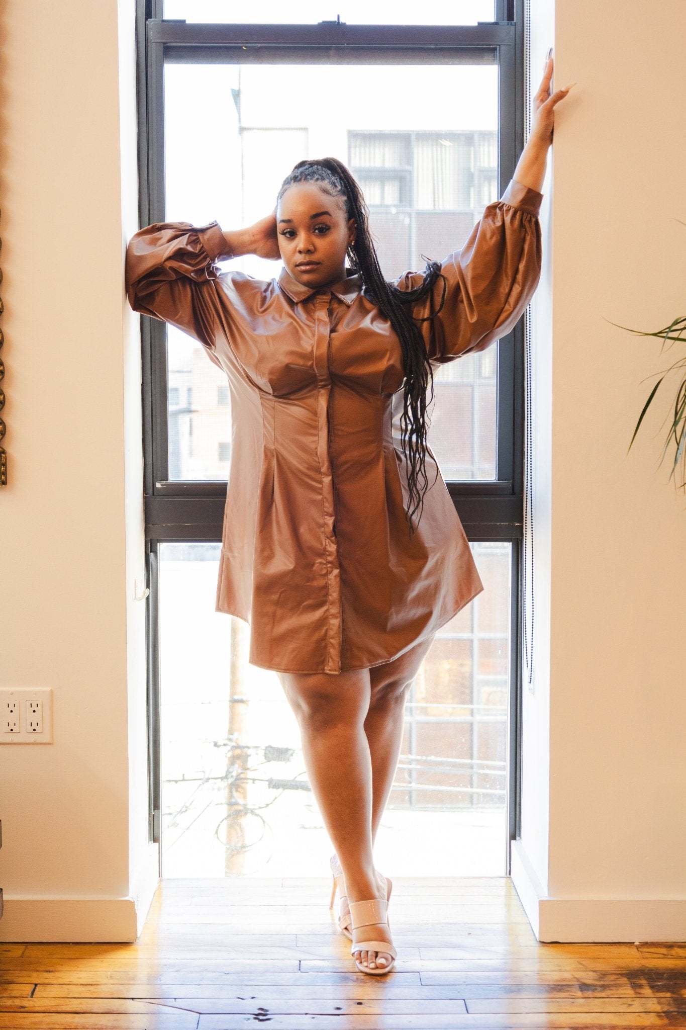 Miss Fit & Flare |Leather Fit and Flare Dress