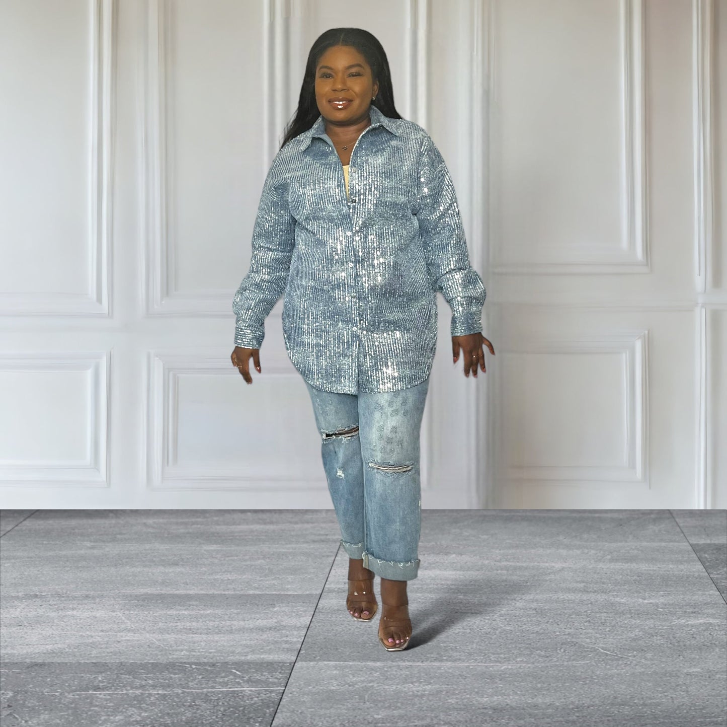 Miss Sparkle|Sequin Denim Oversized Shacket