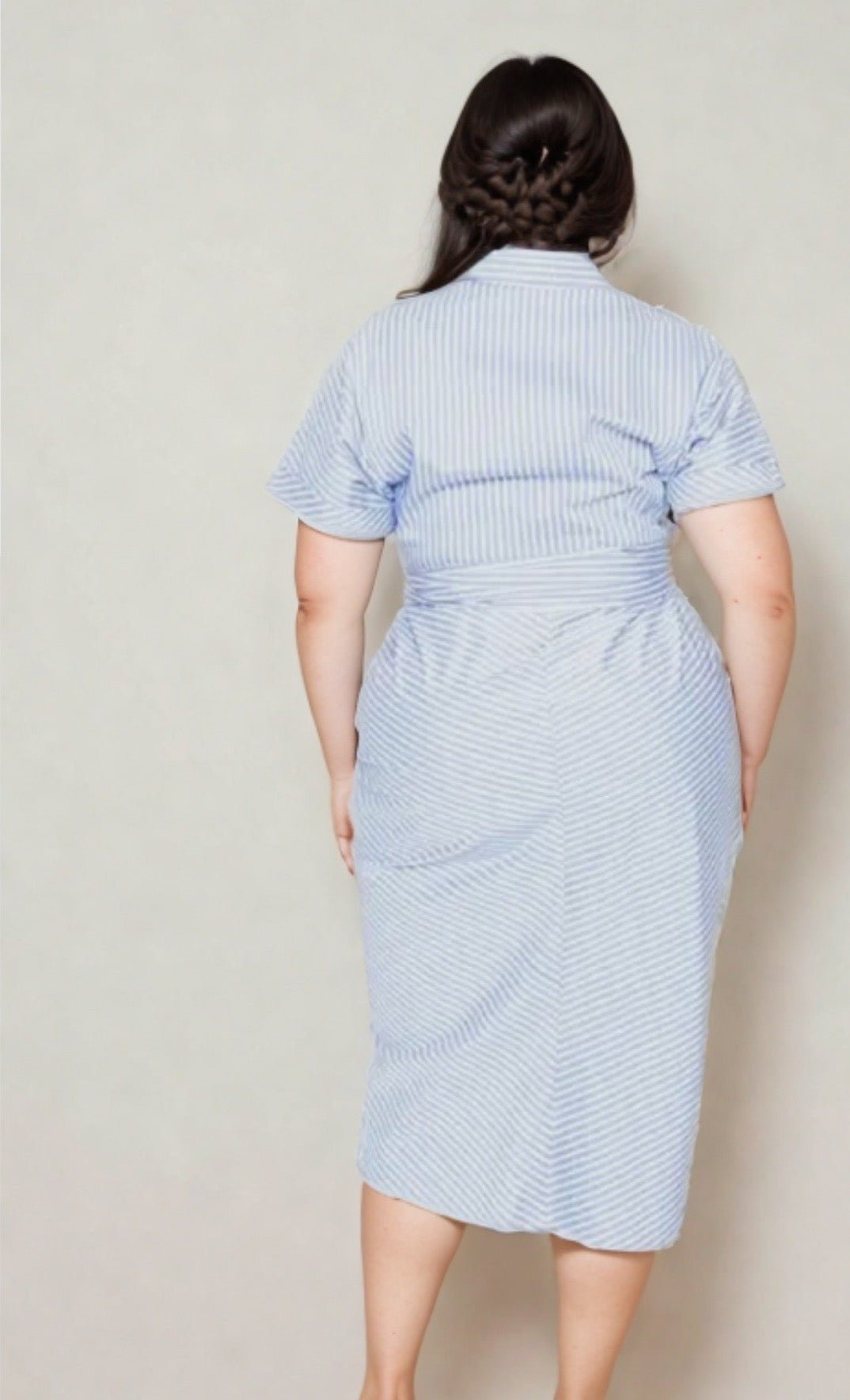 Ruched PinStripe Wrap Tie Shirt Dress - House Of Mone