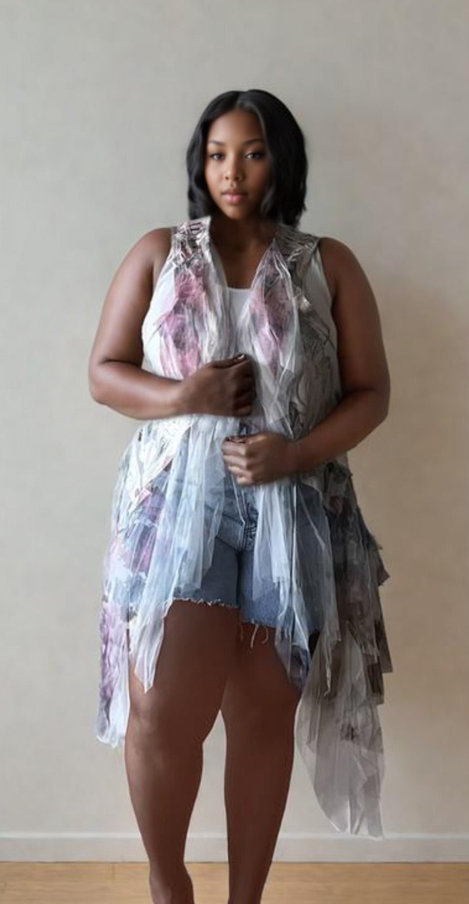 Sheer Scarf Trim Vest - House Of Mone