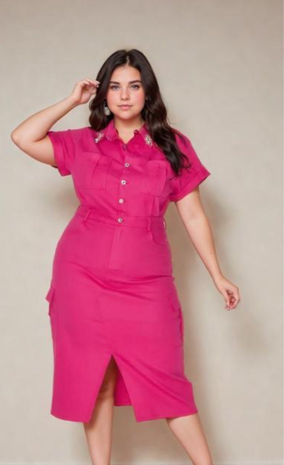 Touch of bling| Hot Pink denim dress - House Of Mone