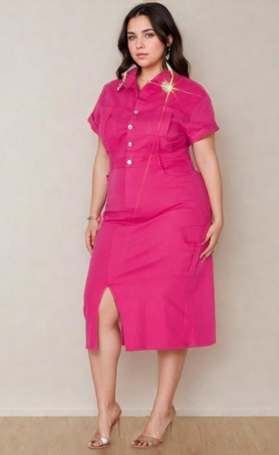 Touch of bling| Hot Pink denim dress - House Of Mone