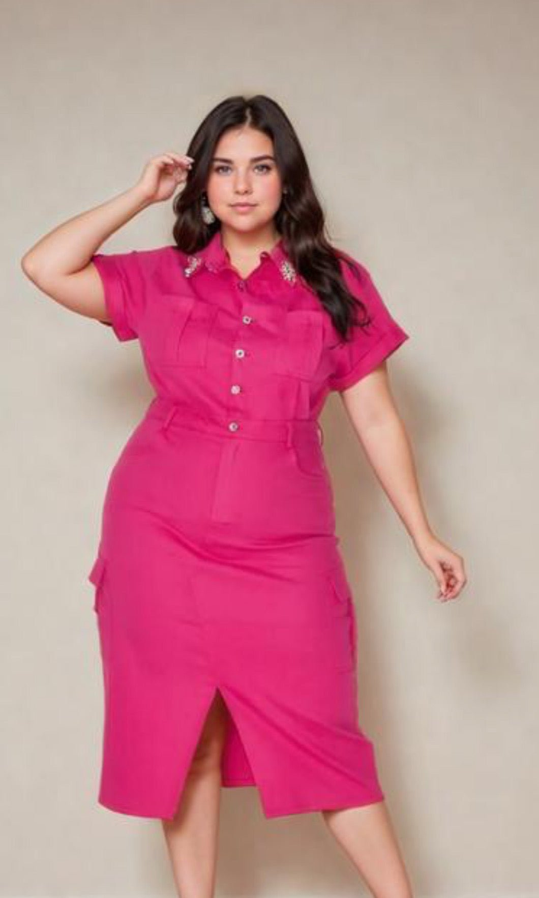 Touch of bling| Hot Pink denim dress - House Of Mone
