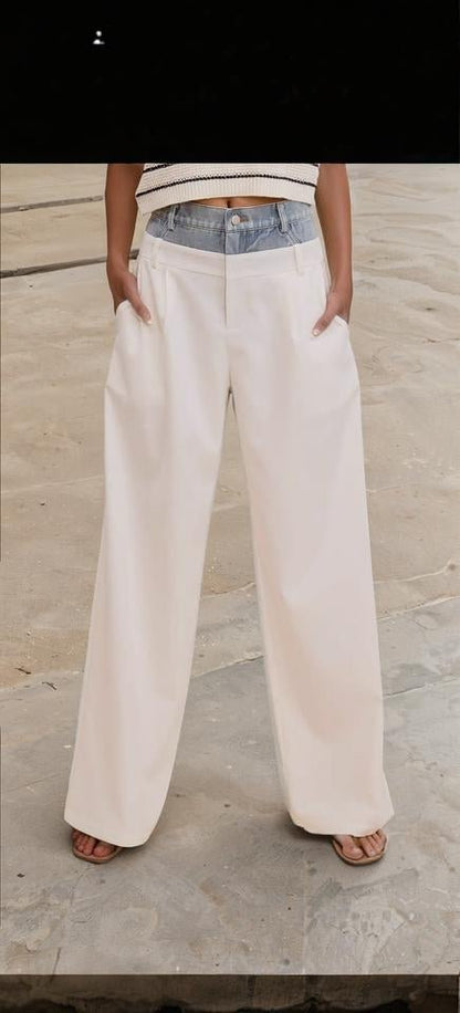 Denim Band White trousers - House Of Mone