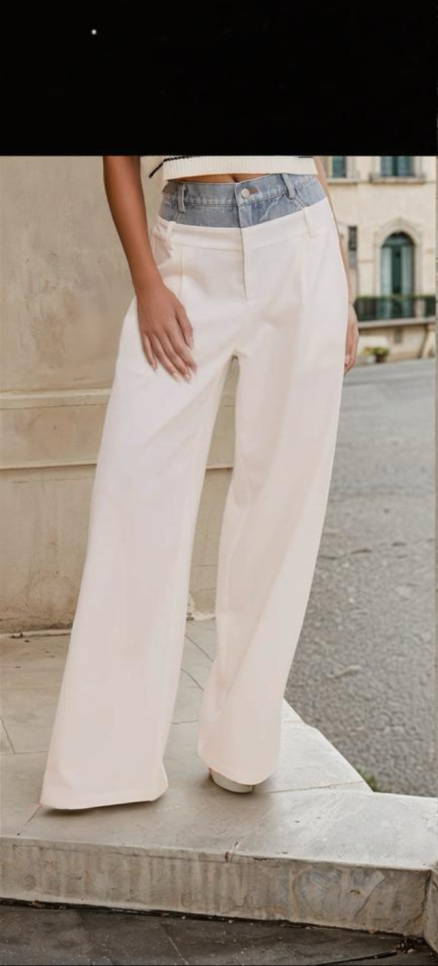 Denim Band White trousers - House Of Mone