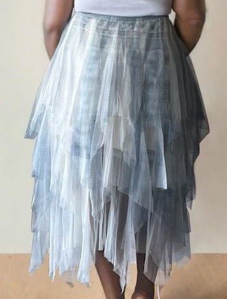 Sheer Denim Print Skirt - House Of Mone